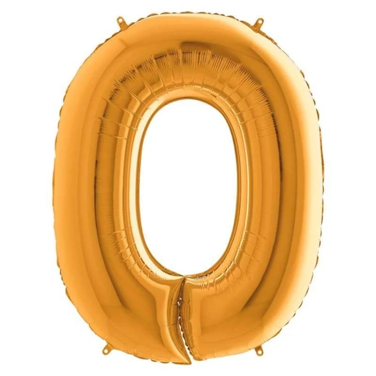 Złoty balon foliowy cyfra 0 z helem