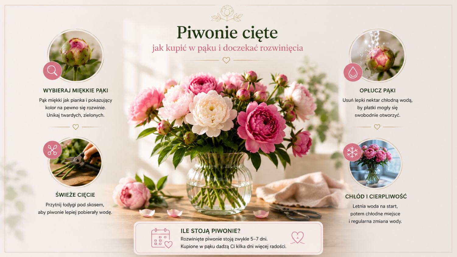 Piwonie w wazonie: jak kupić w pąku i doczekać kwiatu